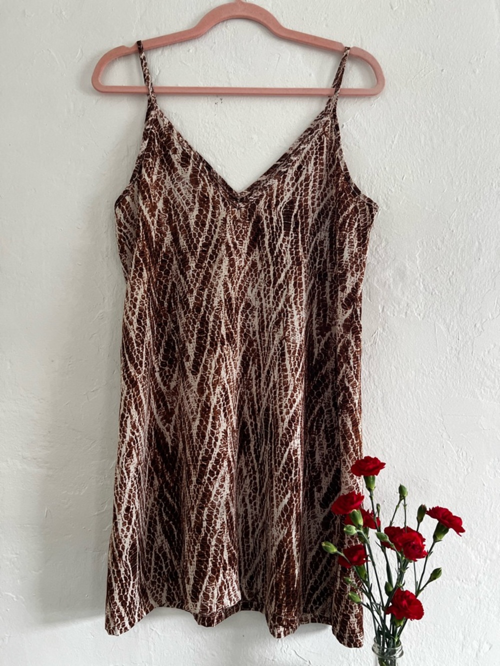 SHEIN Brown and Cream Animal-Print Slip Dress